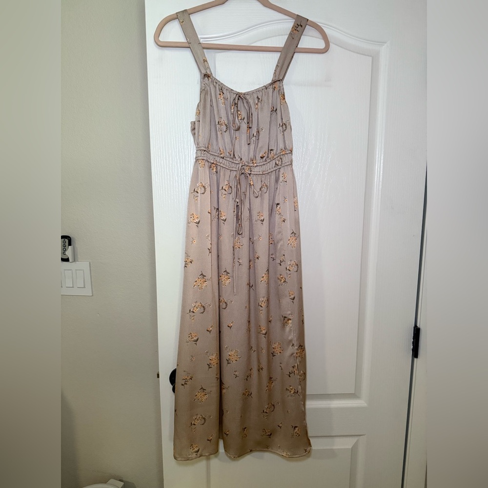 Pink Ruched Tie Front Maxi Dress